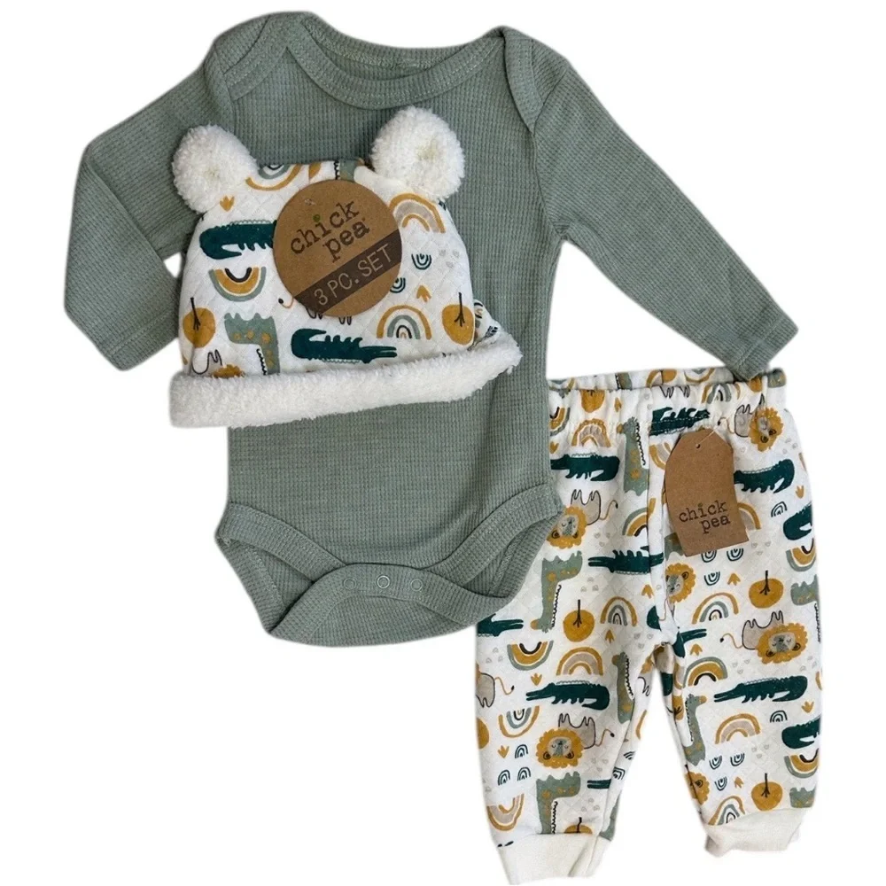 New Chick Pea Baby Boy 3 Piece Cozy Modern Boho Outfit Set 0-3 Months
